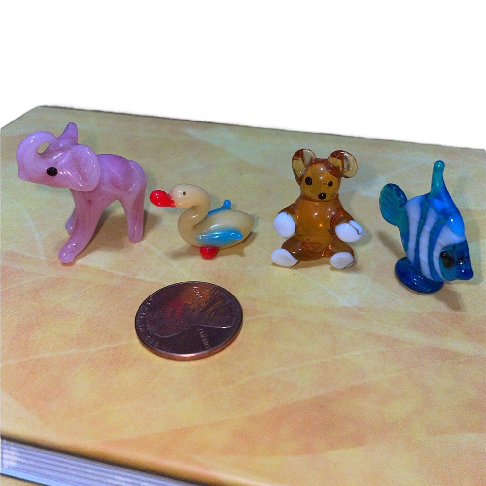 Hand Blown Glass Miniature Animal Figurines (4)